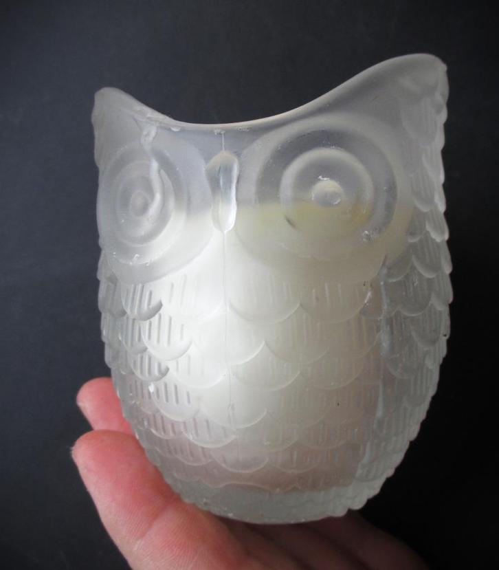 Uil Waxinelichthouder~Mat glas~Glazen Waxinelicht houder, Huis en Inrichting, Woonaccessoires | Kandelaars en Kaarsen, Zo goed als nieuw
