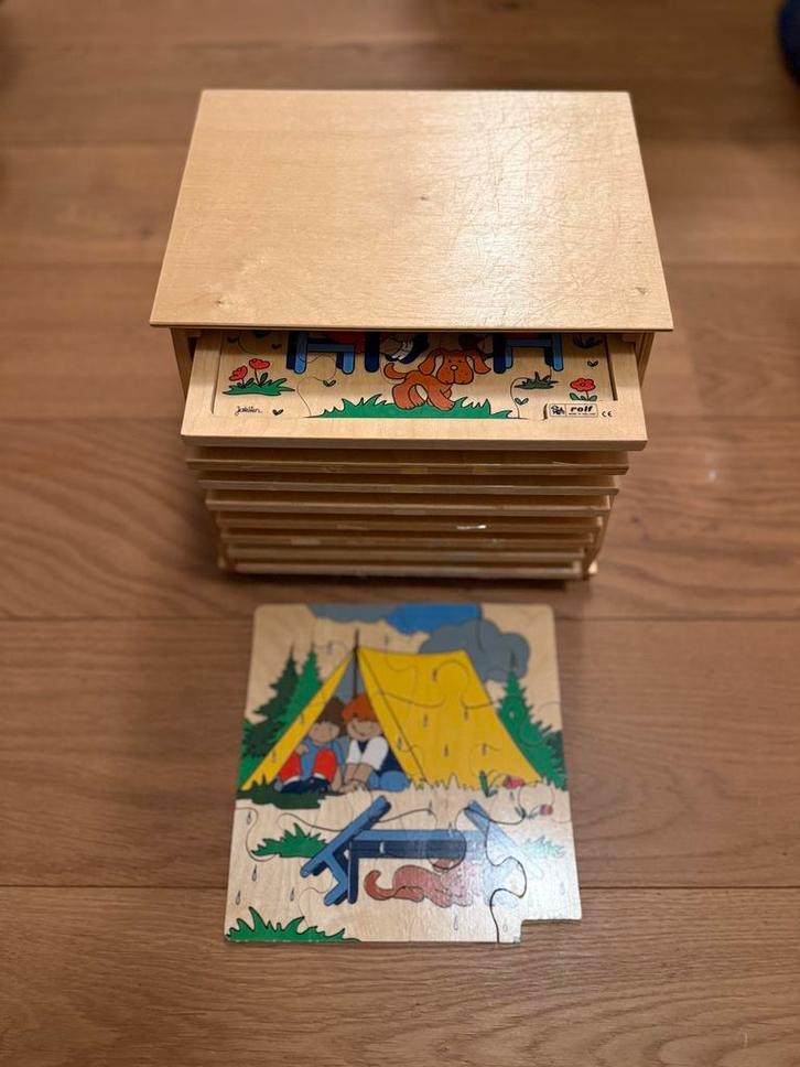 Rolf Puzzelkast - 16 houten puzzels! (Dubbel), Kinderen en Baby's, Speelgoed | Kinderpuzzels, Zo goed als nieuw, 4 tot 6 jaar