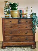 Vintage houten commode ladekast met groen marmeren blad, Huis en Inrichting, Ophalen, Gebruikt, Vintage, 50 tot 100 cm