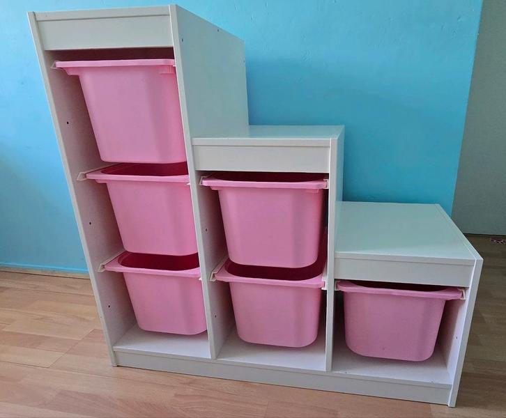 Speelgoedkast met roze bakken, Kinderen en Baby's, Kinderkamer | Commodes en Kasten, Gebruikt, Kast, 90 tot 105 cm, 75 tot 100 cm