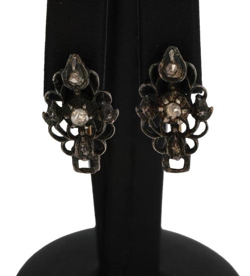 Antieke 14k gouden roos diamanten oorbellen zilver zetting, Sieraden, Tassen en Uiterlijk, Antieke sieraden, Oorbellen, Goud, Met edelsteen