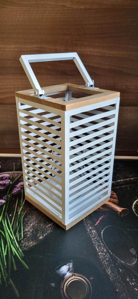 Windlicht 15.5 x 15.5 x 27.5cm, Huis en Inrichting, Woonaccessoires | Kandelaars en Kaarsen, 25 tot 50 cm, Hout, Wit, Ophalen of Verzenden