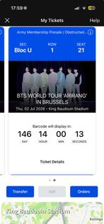 BTS tickets Arirang tour Brussel 2 juli, Eén persoon, Juli