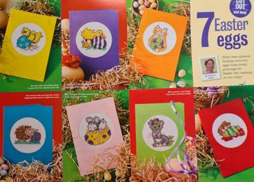 7 Paaskaart borduurpatronen met oa muis,egel,konijn,poes beschikbaar voor biedingen