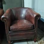 Chesterfield schapenleren club fauteuil bruin rood + BEZORGD
