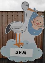 Geboortebord Ooievaar Blauw te huur/huren Zwolle, Zo goed als nieuw, Geboortebord, Info@bezigebijtjezzz.nl, Ophalen