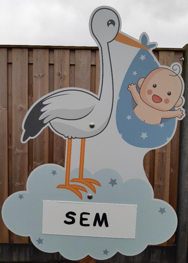 Geboortebord Ooievaar Blauw te huur/huren Zwolle, Kinderen en Baby's, Kraamcadeaus en Geboorteborden, Zo goed als nieuw, Geboortebord