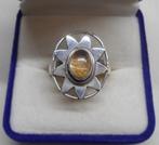 Zilveren vintage ring met citrien maat 18 nr.1090, Sieraden, Tassen en Uiterlijk, Ringen, 18 tot 19, Verzenden, Zo goed als nieuw