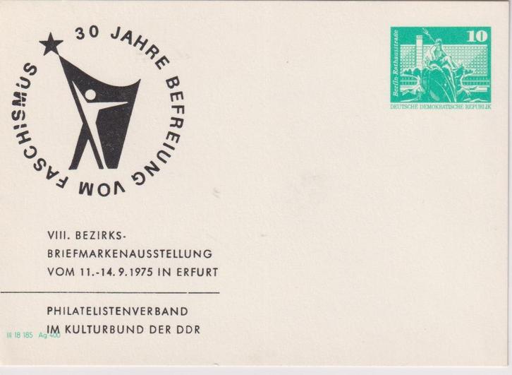 DDR 1975 Briefkrt Postzegel EXPO 30 jr Bevrijd van Fascisme, Postzegels en Munten, Brieven en Enveloppen | Buitenland, Briefkaart