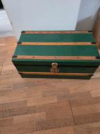 Groene Militaire Hutkoffer met Houten Sleden, Huis en Inrichting, Gebruikt, 50 tot 100 cm, Ophalen of Verzenden, Metaal