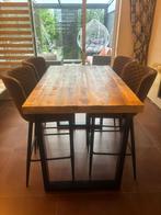 Luxe eettafel bartafel hout met zwart staal & 4 barstoelen, Ophalen, 100 tot 150 cm, 50 tot 100 cm, Zo goed als nieuw
