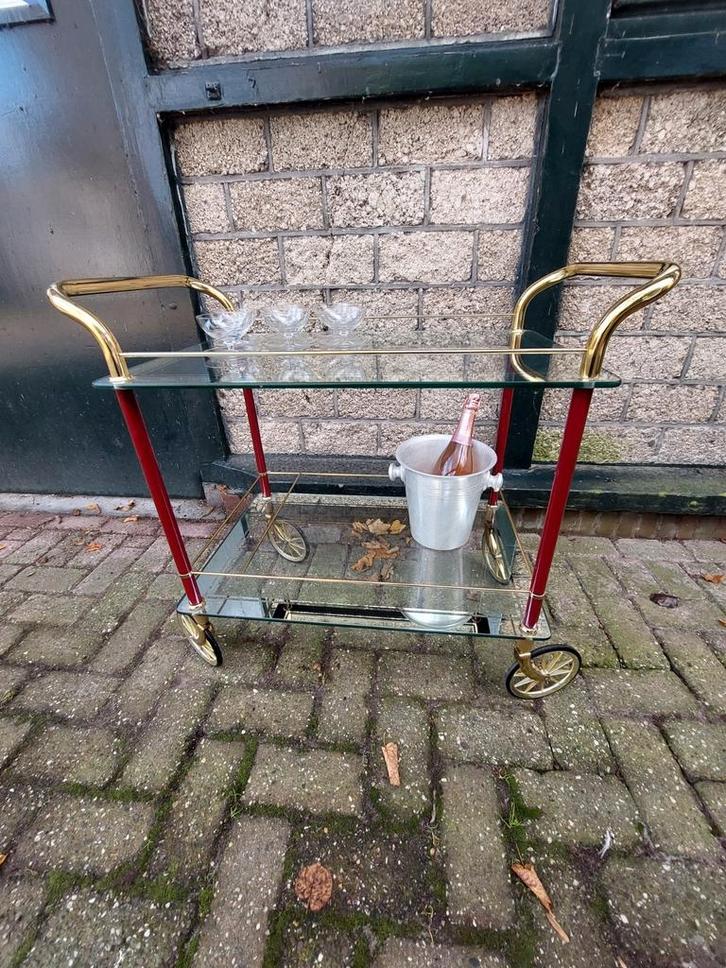 Vintage Serveerwagen Glas & Messing, Huis en Inrichting, Overige Huis en Inrichting, Ophalen