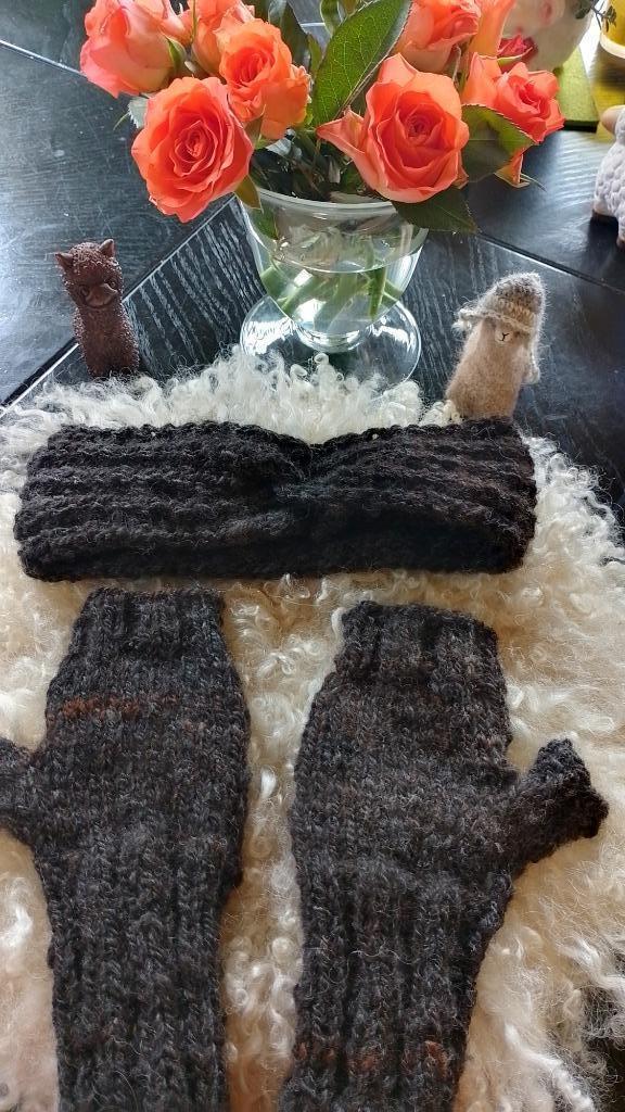 set Alpaca polswarmers / hoofdband donkergrijs  handgemaakt, Kleding | Dames, Mutsen, Sjaals en Handschoenen, Nieuw, Handschoenen