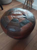Vintage leren poef - Bruin, Ophalen, Rond, Zo goed als nieuw, 70's