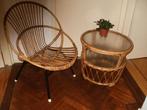 Rotan stoel en tafel Rohe, Huis en Inrichting, Stoelen, Ophalen, Gebruikt, Bruin, Riet of Rotan