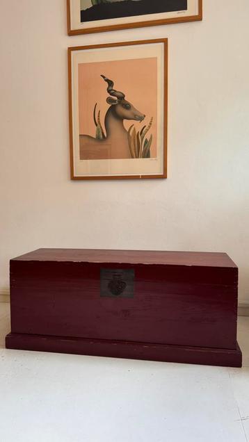 Vintage Houten Opbergkist – burgundy  rood Gelakt beschikbaar voor biedingen