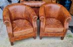 2 industriële Chesterfield fauteuils cigar brown + BEZORGING, Gebruikt, Leer, Ophalen of Verzenden, Ralph lauren