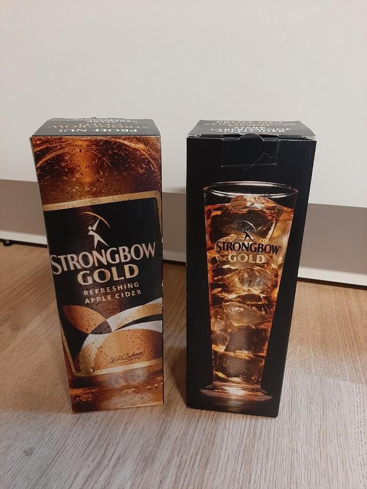 2 Strongbow gold glazen appelcider in doos, Verzamelen, Glas en Borrelglaasjes, Ophalen of Verzenden