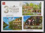 King puzzel Engelse landhuizen 3x 1000 compleet, Ophalen of Verzenden, 500 t/m 1500 stukjes, Gebruikt, Legpuzzel