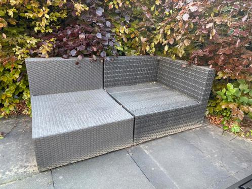 Deel van wicker loungebank + kussens, Tuin en Terras, Tuinbanken, Gebruikt, Wicker, Ophalen