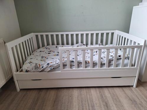 Petit Amelie Plume peuterbed 140x70 wit met lade etc., Kinderen en Baby's, Kinderkamer | Bedden, Gebruikt, 140 tot 160 cm, 70 tot 85 cm