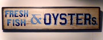 Handgeschilderd Fresh Fish & Oysters bord / vis winkel beschikbaar voor biedingen