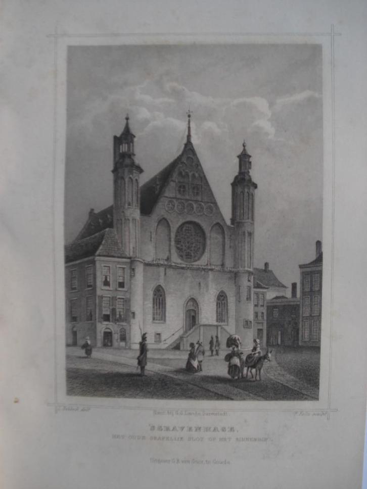 052 s,Gravenhage  Den Haag Grafelijk Slot Staalgravure 1860, Antiek en Kunst, Kunst | Etsen en Gravures, Ophalen of Verzenden