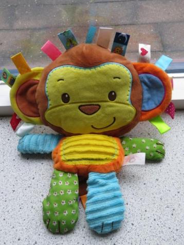 Aap Happy Monkey + labels rammel en vrolijk gekleurd velours beschikbaar voor biedingen