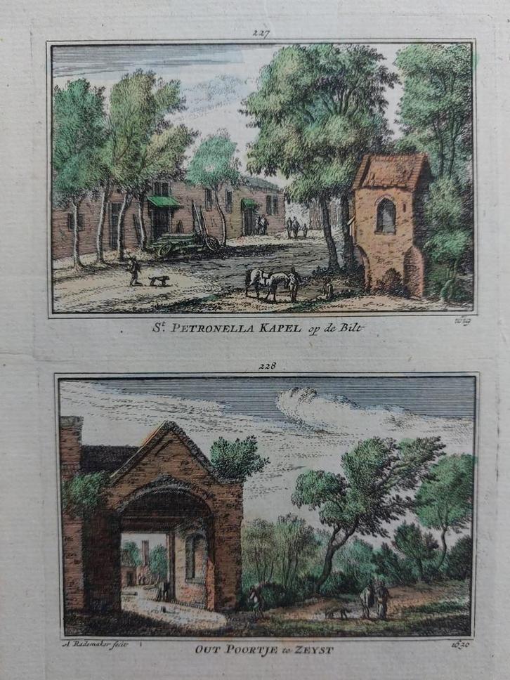 227-228 / St. Petronella Kapel op De Bilt en Poortje Zeist, Antiek en Kunst, Kunst | Etsen en Gravures, Ophalen of Verzenden