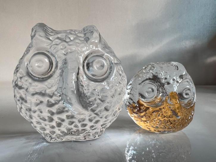Vintage 2 Noors Magnor Uilen Glasobject Paperweight 70’s, Antiek en Kunst, Kunst | Designobjecten, Ophalen of Verzenden