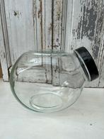 Oude glazen voorraadpot, snoeppot zwarte deksel bakeliet, Antiek en Kunst, Ophalen of Verzenden