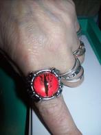 Ring Zilverkleur Metaal Rode Oog Steen verstelbaar, Sieraden, Tassen en Uiterlijk, Ringen, Nieuw, Dame of Heer, Met edelsteen