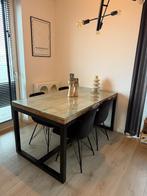 Eettafel 160cm + Glazen beschermplaat + 4x eetstoelen, Huis en Inrichting, Tafels | Eettafels, Ophalen, Teakhout, 50 tot 100 cm