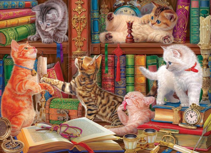 Eurographics - Library Kittens - 1000 stukjes, Ophalen of Verzenden, 500 t/m 1500 stukjes, Nieuw, Legpuzzel