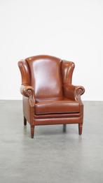 Luxe oorfauteuil gemaakt van cognac kleurig rundleer, Ophalen, Klassiek, Engels, Gebruikt, 75 tot 100 cm