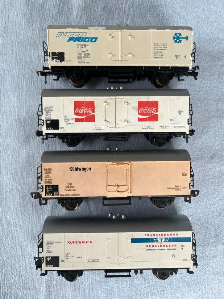 4x Fleischmann DB en FS Italia koelwagons, Hobby en Vrije tijd, Modeltreinen | H0, Gebruikt, Wagon, Gelijkstroom, Fleischmann