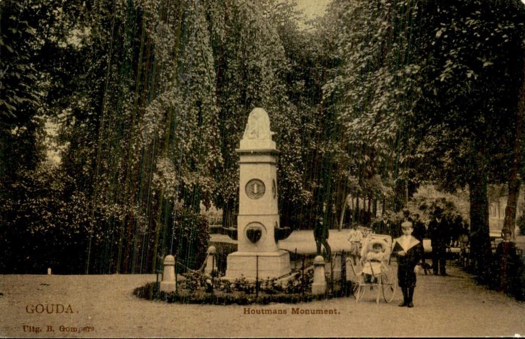 Gouda - Houtmans Monument - Tulp, Ophalen of Verzenden, Voor 1920, Gelopen, Zuid-Holland