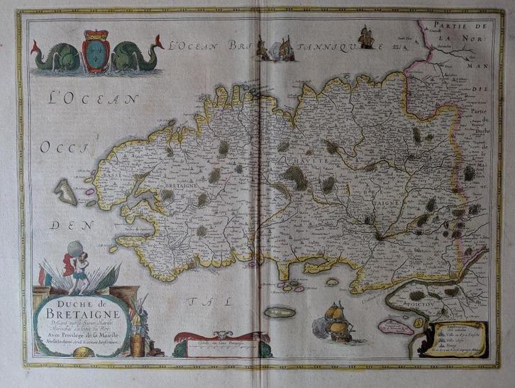 Frankrijk | Bretagne, Normandië | Janssonius | 17e eeuw, Antiek en Kunst, Kunst | Etsen en Gravures, Ophalen of Verzenden