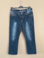 Blauw/Grijze dames spijkerbroek met oranje stiksel., Blauw, Overige jeansmaten, Ophalen of Verzenden, Onbekend