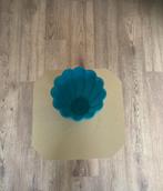 Grote glazen vaas/bloempot in turquoise bloemvorm, Tuin en Terras, Ophalen, Overige materialen, Gebruikt, Rond