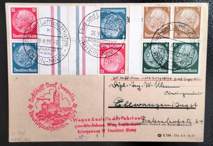 Zeppelin Post Deutschlandfahrten 1939 Graf Zeppelin., Postzegels en Munten, Brieven en Enveloppen | Buitenland, Briefkaart, Verzenden
