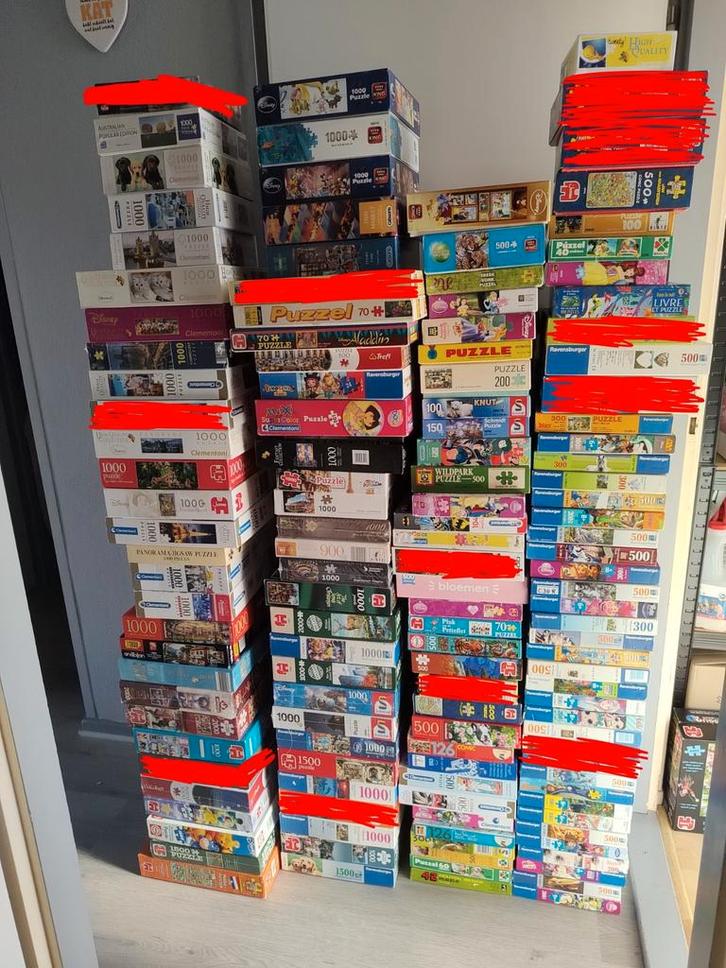 123 puzzels max 2000 stukjes, 26 zijn er nog nieuw, Hobby en Vrije tijd, Denksport en Puzzels, Zo goed als nieuw, Legpuzzel, 500 t/m 1500 stukjes