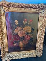 Antiek Bloemenschilderij in Gouden Lijst Klassiek Stijlvol A, Ophalen of Verzenden