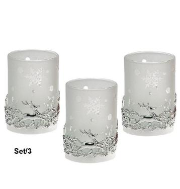 Waxinehouder Hert of Engel set/3 wit verzilverd beschikbaar voor biedingen