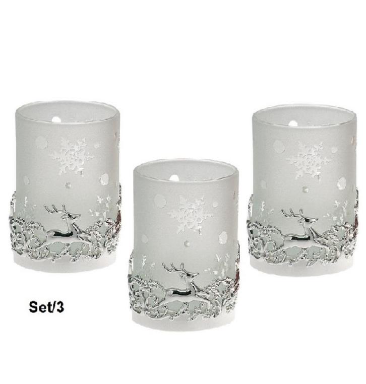 Waxinehouder Hert of Engel set/3 wit verzilverd, Huis en Inrichting, Woonaccessoires | Kandelaars en Kaarsen, Nieuw, Minder dan 25 cm