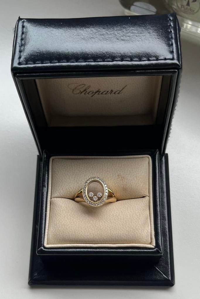 Chopard Happy Diamonds ring 53 geelgoud diamanten Gold, Sieraden, Tassen en Uiterlijk, Ophalen, Zo goed als nieuw, Met edelsteen