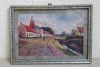 Vintage dorpsgezicht, in lijst met glas. Jaren '60, Antiek en Kunst, Kunst | Litho's en Zeefdrukken, Ophalen of Verzenden
