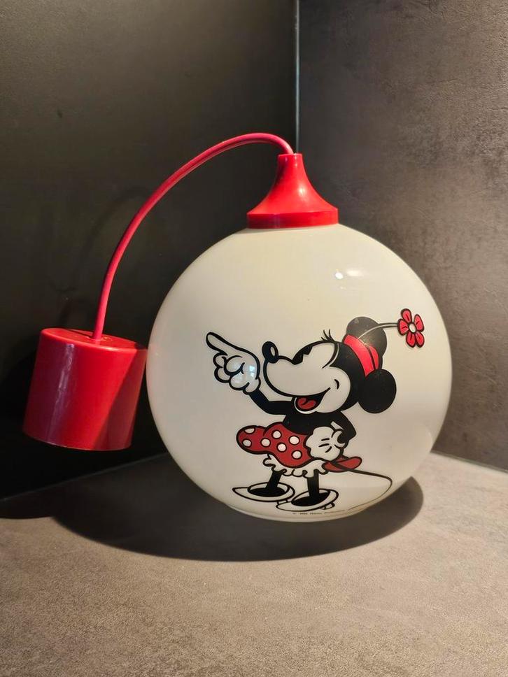 Vintage Disney Hanglamp Mickey & Minnie Glas, Huis en Inrichting, Lampen | Hanglampen, Gebruikt, Minder dan 50 cm, Glas, Kunststof