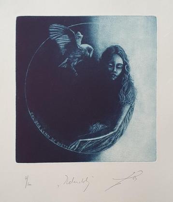 Exlibris /  Ex libris Jan Cernos, Melancholy, vrouw, uil beschikbaar voor biedingen