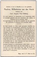 Paulina W. van der Horst 1895 Heemstede + 1965 Helmond, 70 j, Verzamelen, Bidprentjes en Rouwkaarten, Verzenden